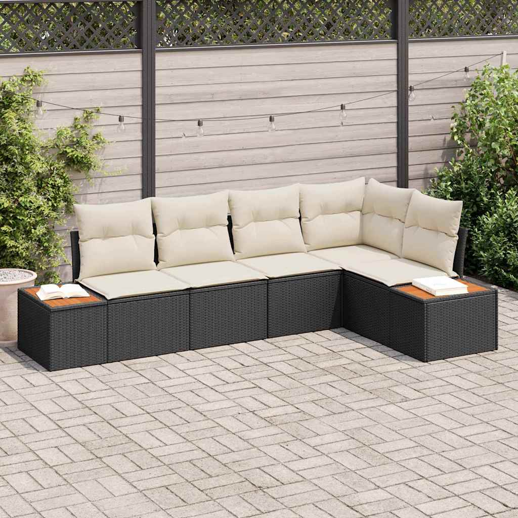 vidaXL Conjunto de sofás de jardín 5 uds. Negro Poliratán
