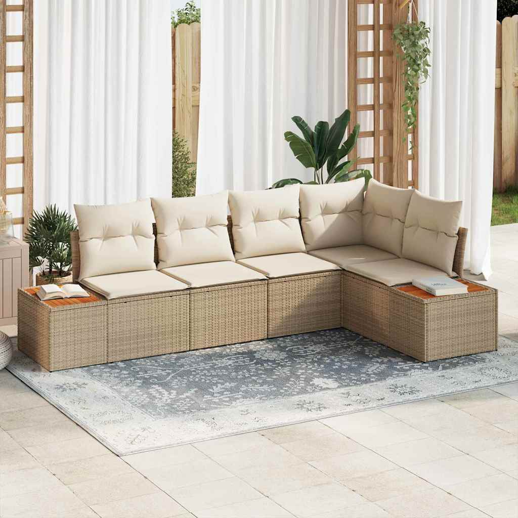 vidaXL Conjunto de sofás de jardín 5 uds. Beige Poliratán