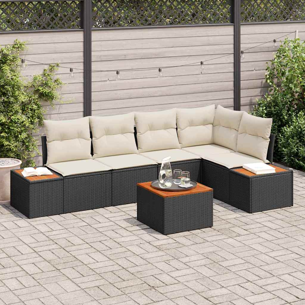 vidaXL Conjunto de sofás de jardín 6 uds. Negro Poliratán