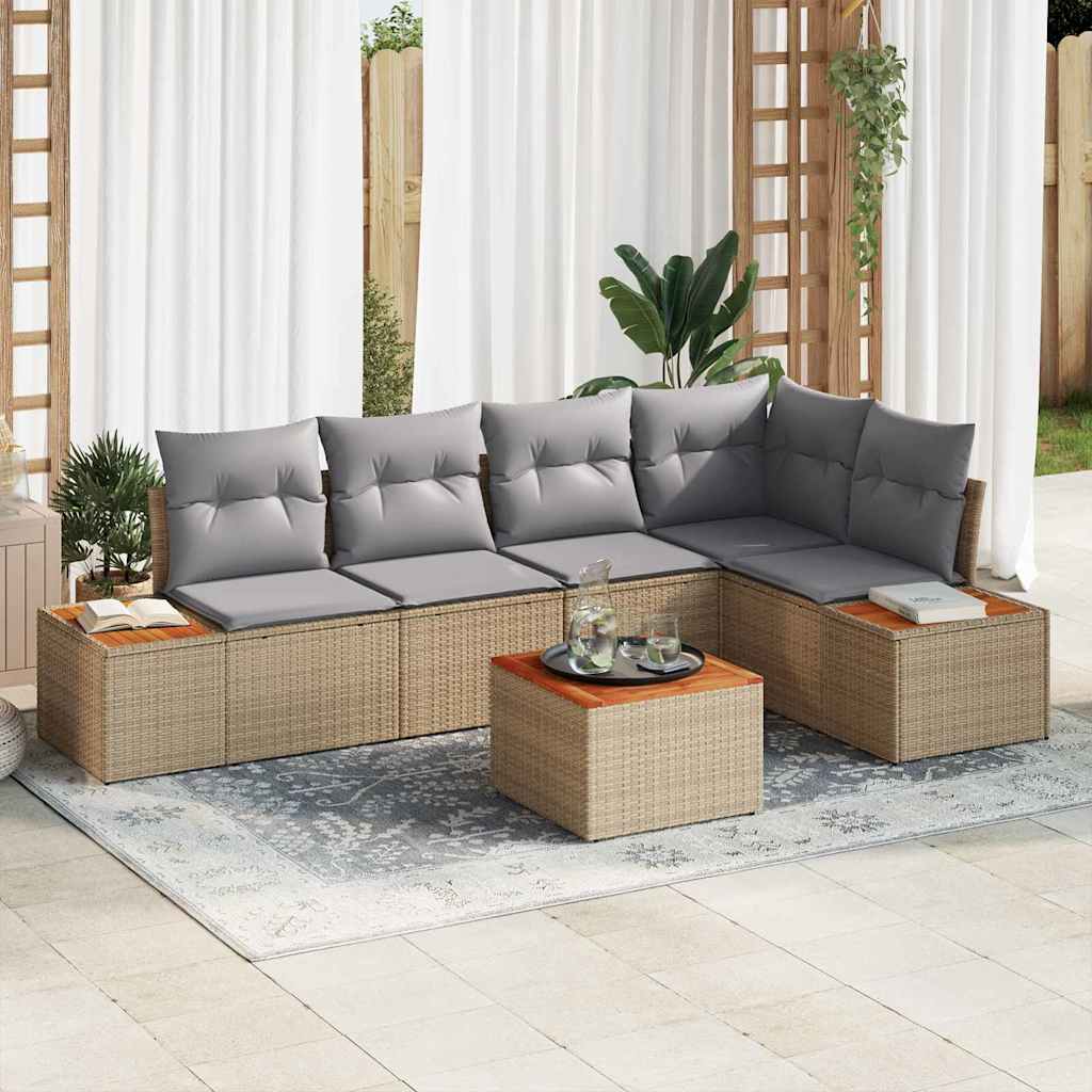 vidaXL Conjunto de sofás de jardín 6 uds. Beige Poliratán