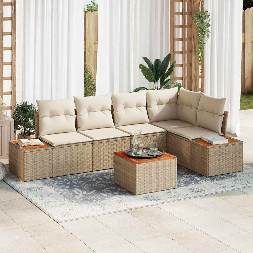 vidaXL Conjunto de sofás de jardín 6 uds. Beige Poliratán