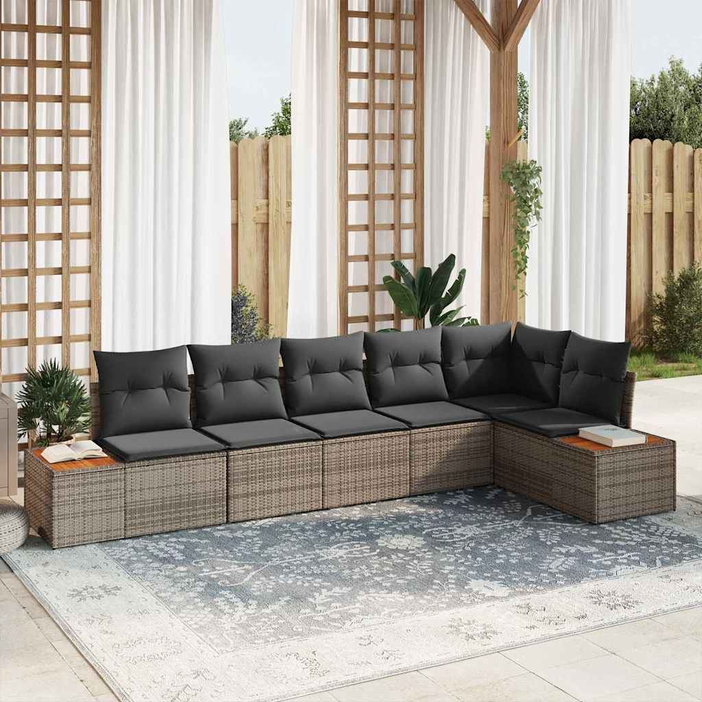 vidaXL Conjunto de sofás de jardín 6 uds. Gris Poliratán