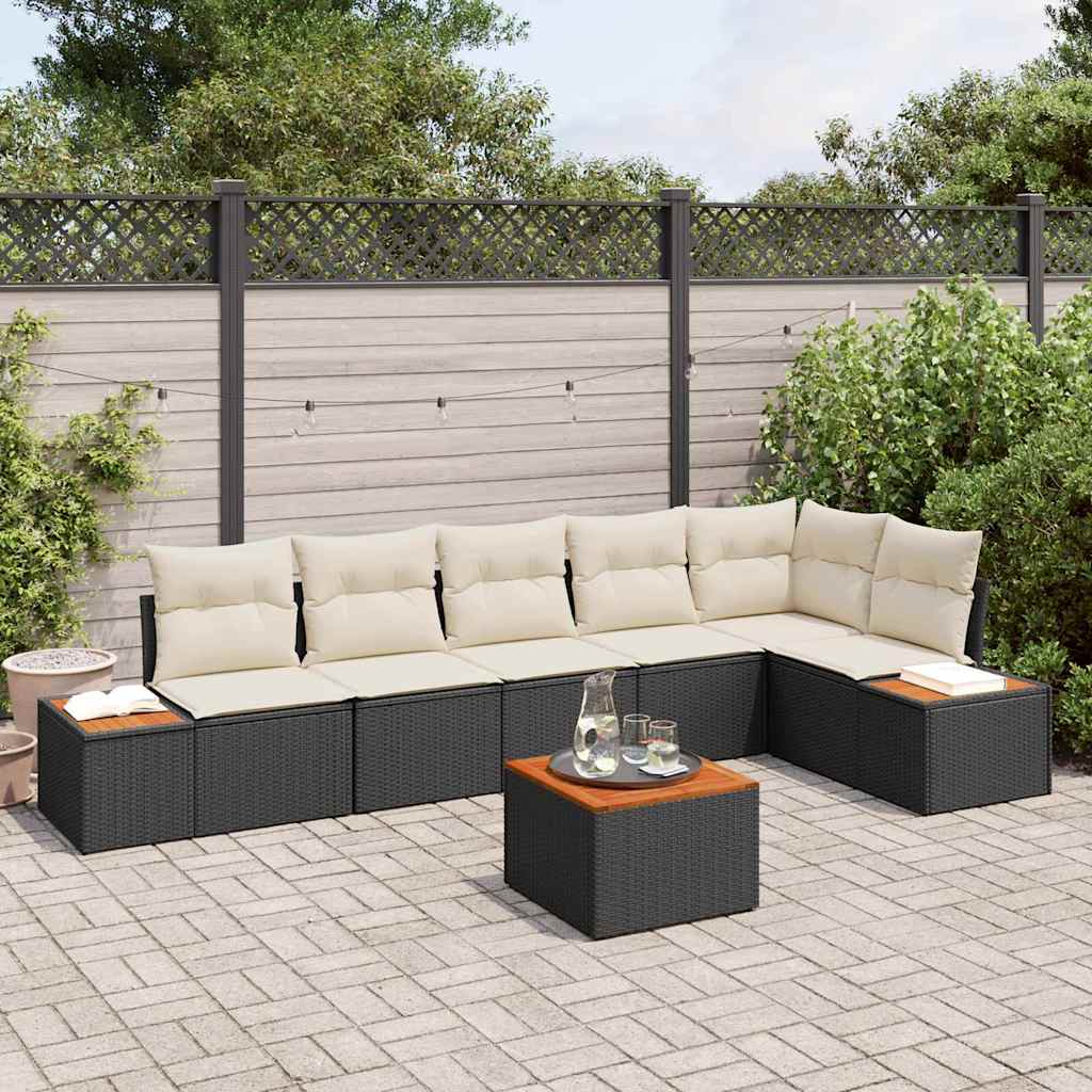 vidaXL Conjunto de sofás de jardín 7 uds. Negro Poliratán