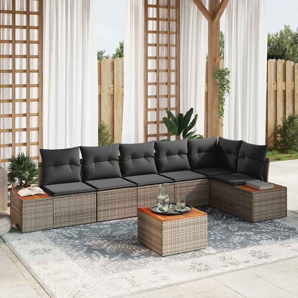 vidaXL Conjunto de sofás de jardín 7 uds. Gris Poliratán