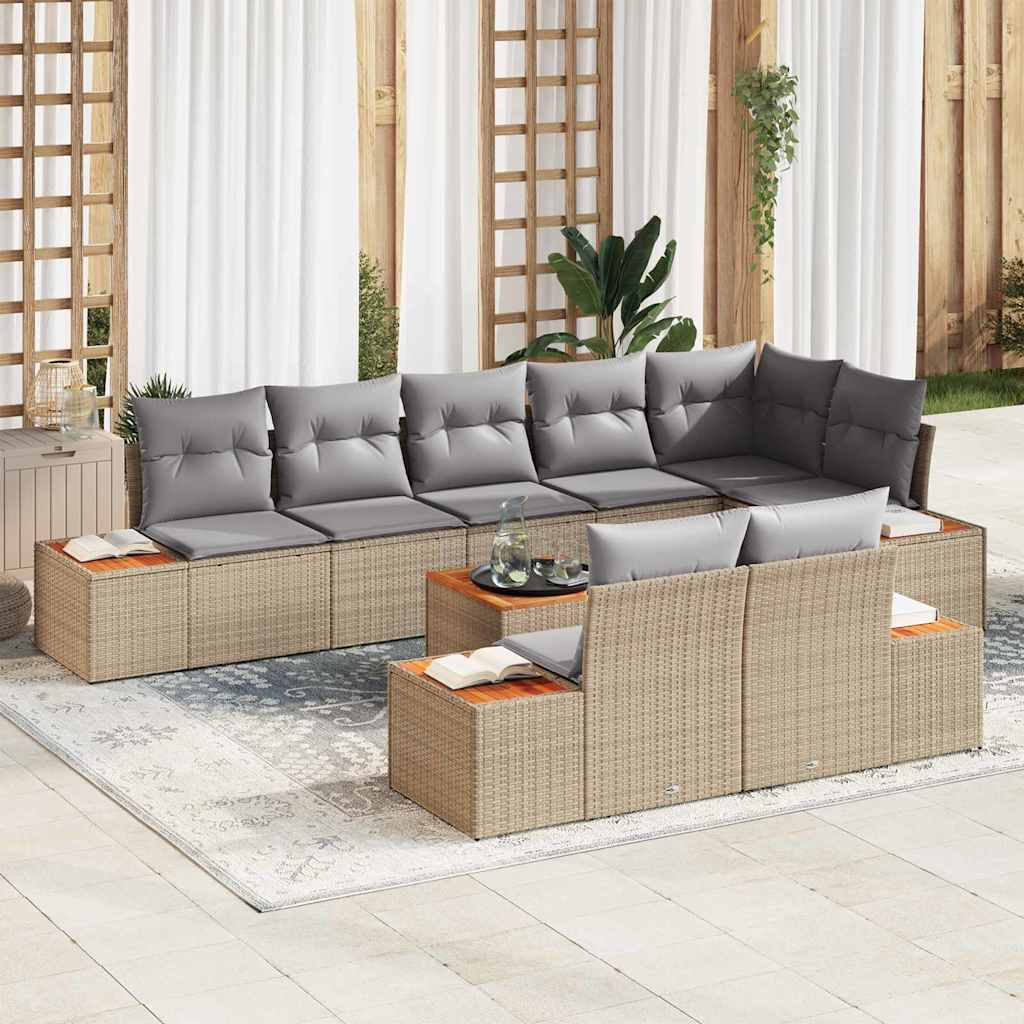 vidaXL Conjunto de sofás de jardín 9 uds. Beige Poliratán