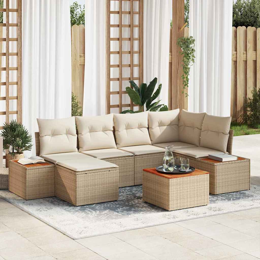 vidaXL Conjunto de sofá de jardín 7 uds. Beige ratán sintético