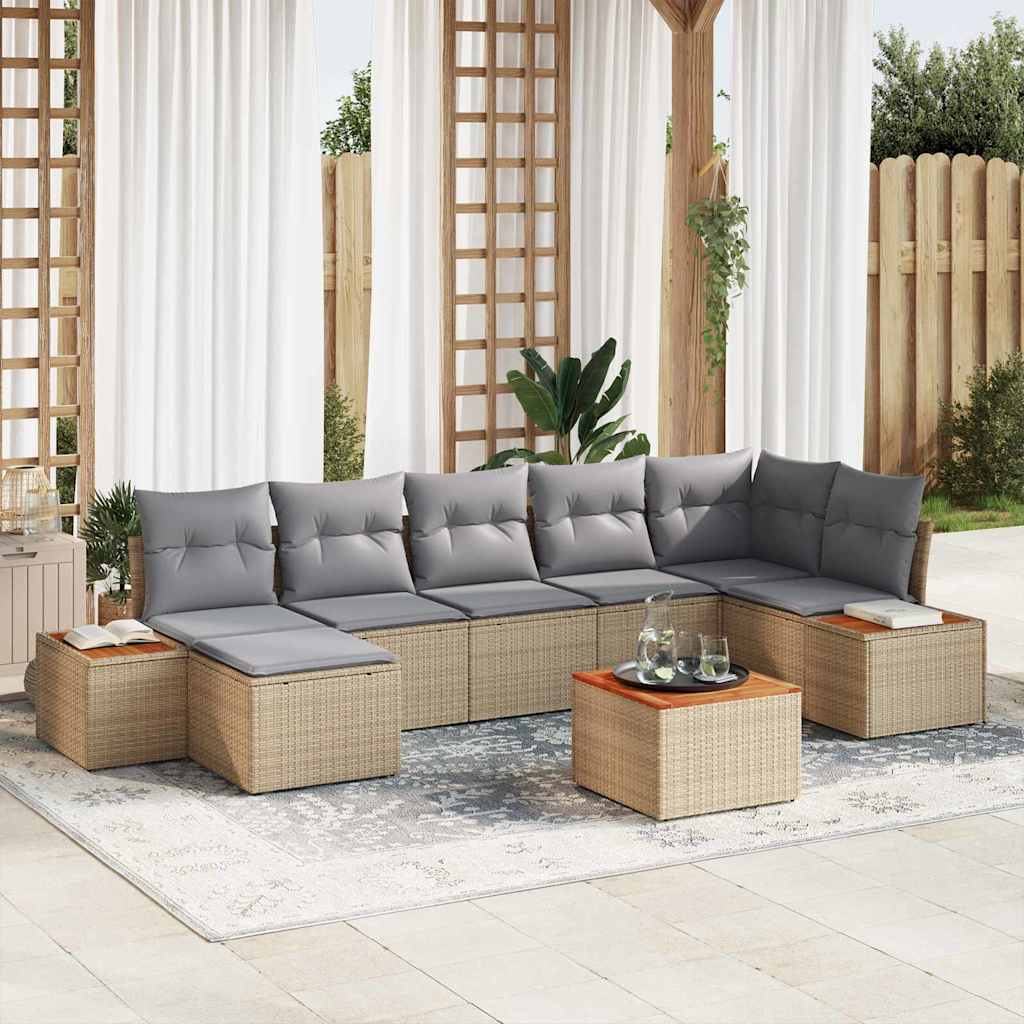 vidaXL Conjunto de sofás de jardín 8 uds. Beige Poliratán