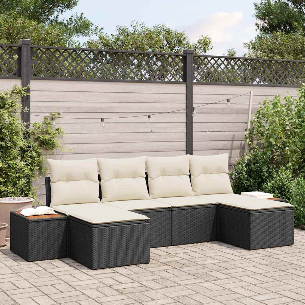 vidaXL Conjunto de sofá de jardín 6 uds. Negro ratán sintético