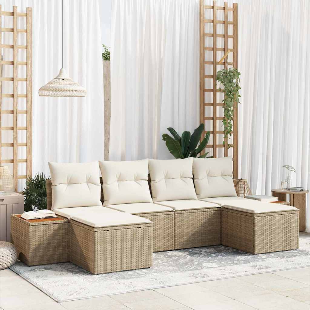 vidaXL Conjunto de sofá de jardín 6 uds. Beige ratán sintético