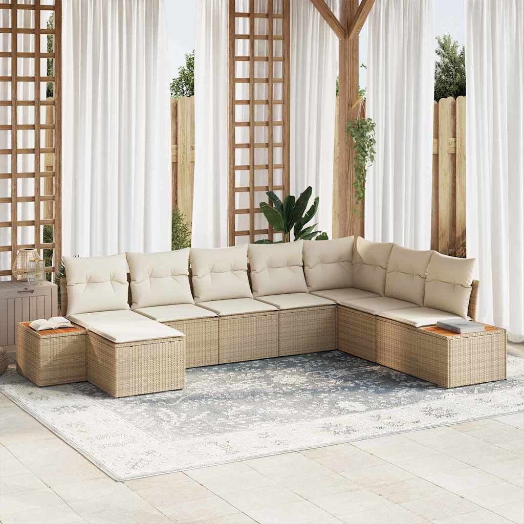 vidaXL Conjunto de sofás de jardín 8 uds. Beige Poliratán