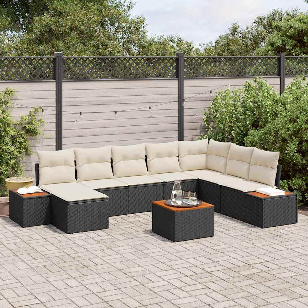 vidaXL Conjunto de sofás de jardín 9 uds. Negro Poliratán