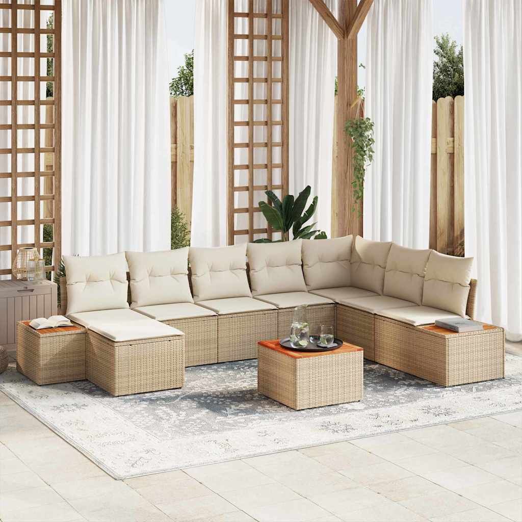 vidaXL Conjunto de sofás de jardín 9 uds. Beige Poliratán
