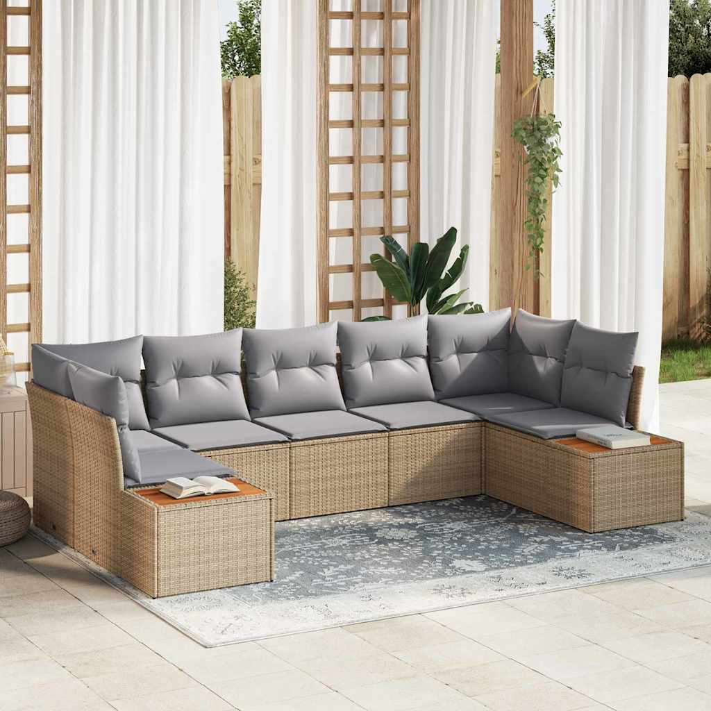 vidaXL Conjunto de sofá de jardín 7 uds. Beige ratán sintético