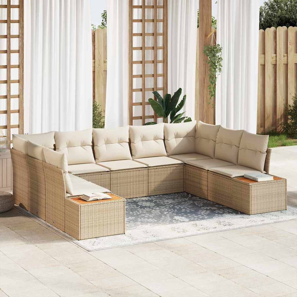 vidaXL Conjunto de sofás de jardín 9 uds. Beige Poliratán