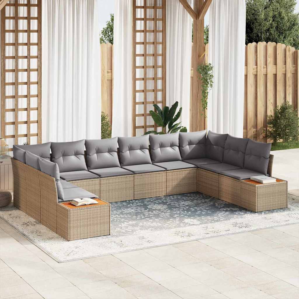 vidaXL Conjunto de sofás de jardín 10 uds. Beige Poliratán
