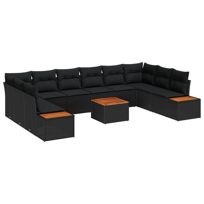 vidaXL Conjunto de sofás de jardín 11 uds. Negro Poliratán
