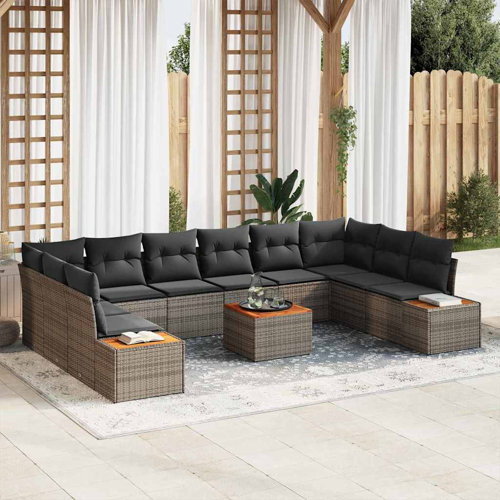 vidaXL Conjunto de sofás de jardín 11 uds. Gris Poliratán