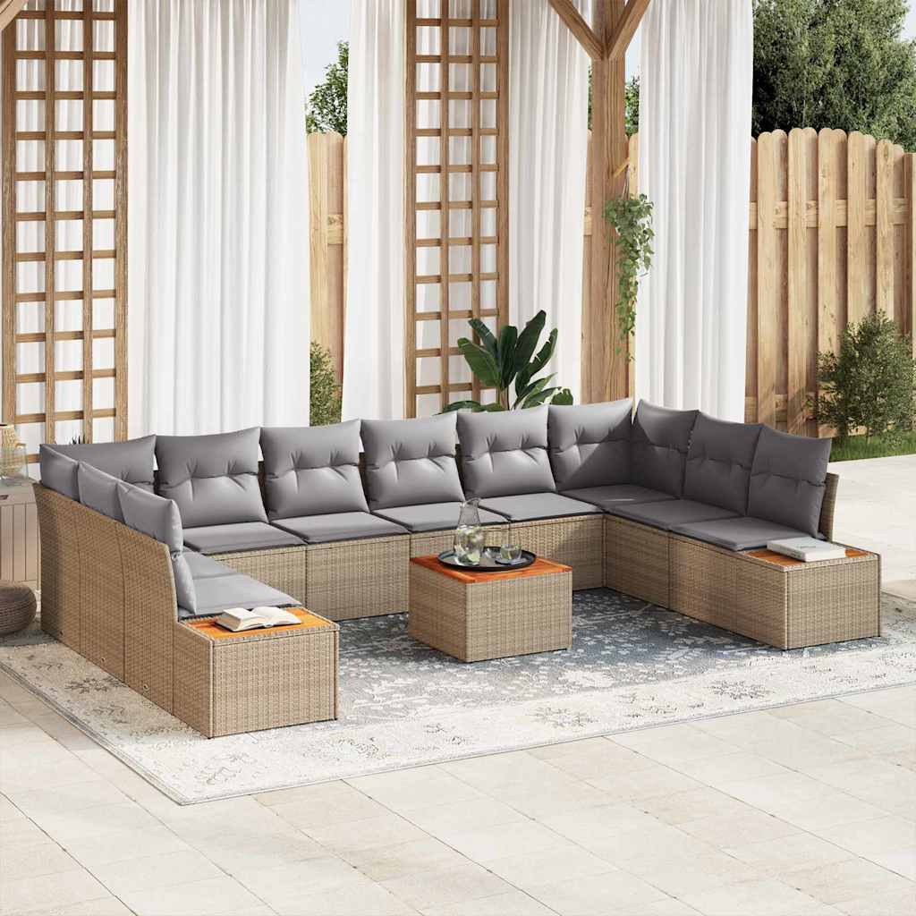 vidaXL Conjunto de sofás de jardín 11 uds. Beige Poliratán