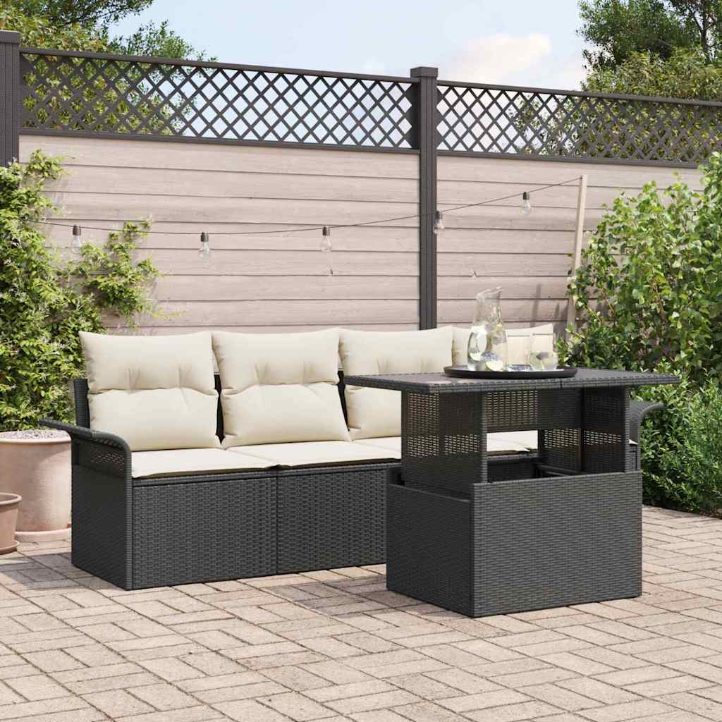vidaXL Conjunto de sofá de jardín 5 uds. Negro ratán sintético