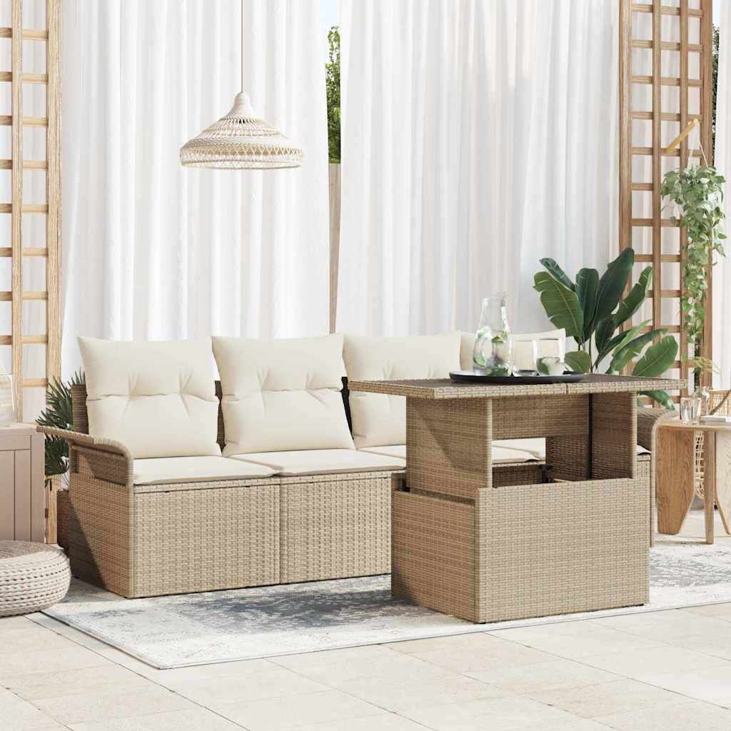vidaXL Conjunto de sofá de jardín 5 uds. Beige ratán sintético