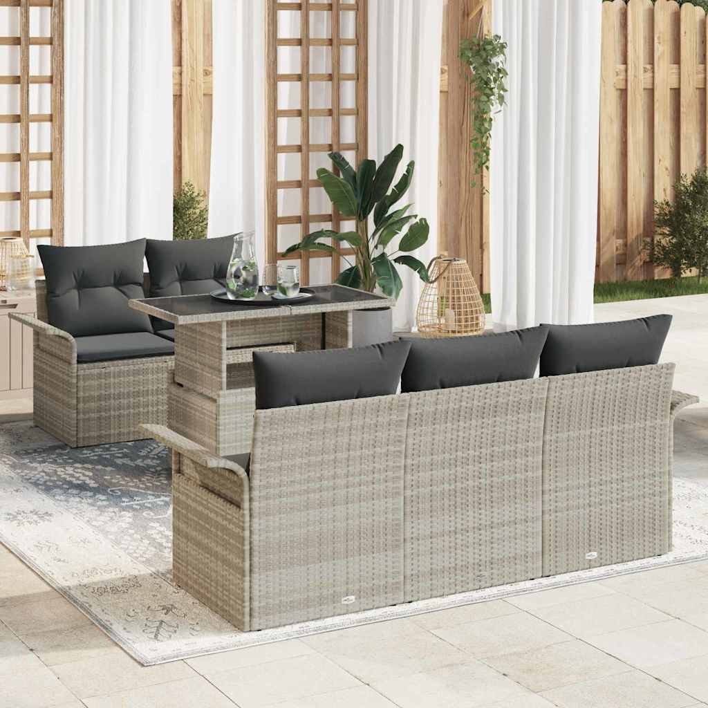 vidaXL Conjunto de sofá de jardín 6 uds. Gris Claro ratán sintético