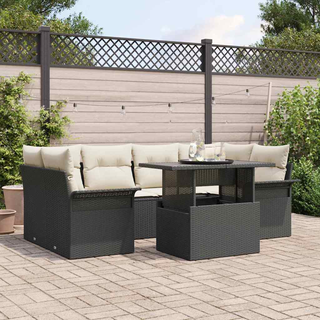 vidaXL Conjunto de sofá de jardín 7 uds. Negro ratán sintético