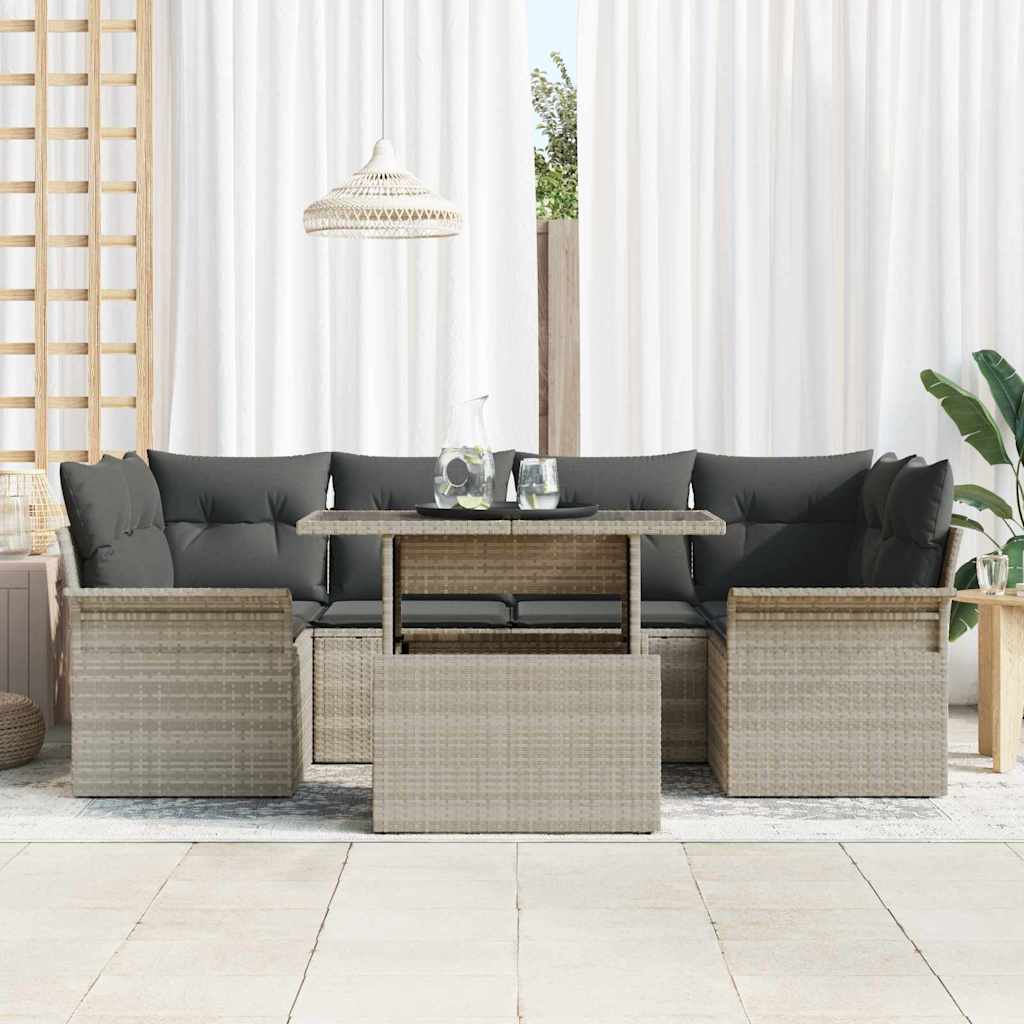 vidaXL Conjunto de sofá de jardín 7 uds. Gris Claro ratán sintético