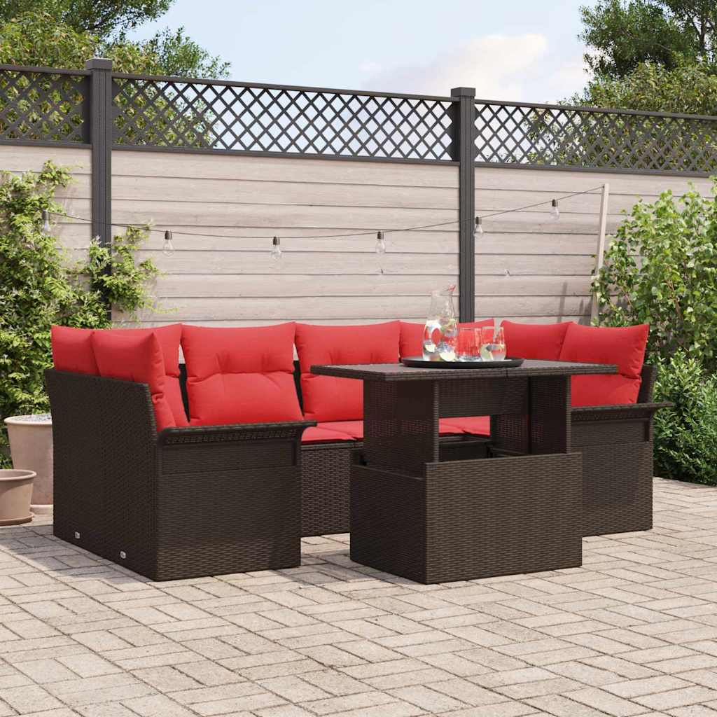 vidaXL Conjunto de sofá de jardín 7 uds. Marrón ratán sintético