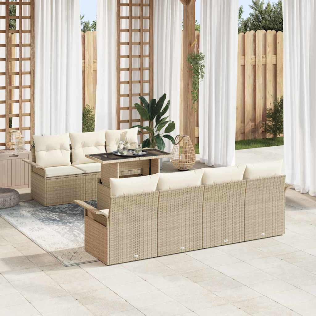 vidaXL Conjunto de sofá de jardín 8 uds. Beige ratán sintético