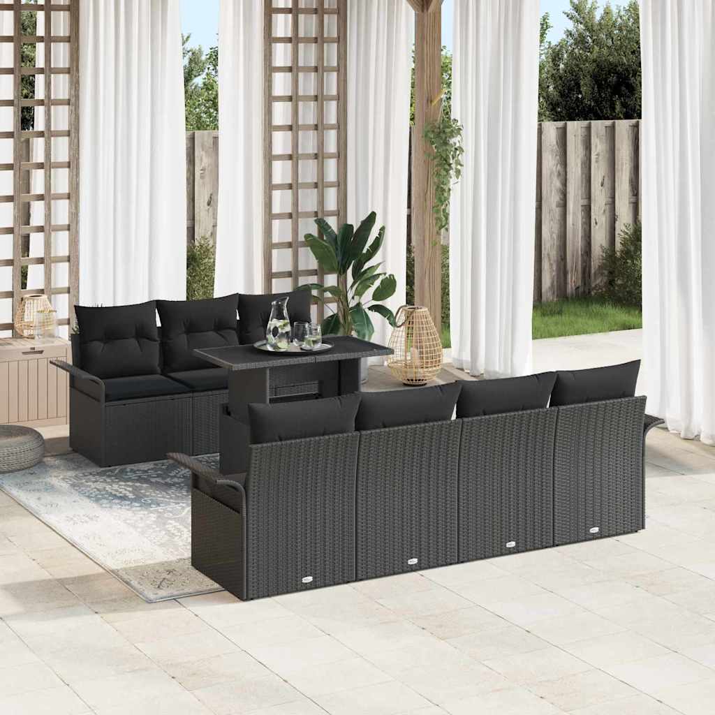 vidaXL Conjunto de sofá de jardín 8 uds. Negro ratán sintético