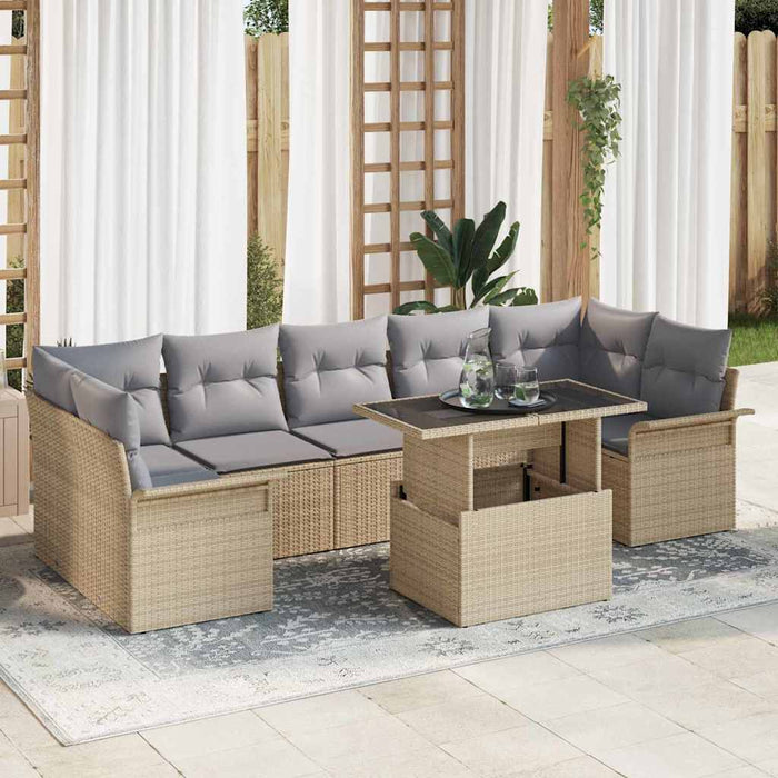 vidaXL Conjunto de sofá de jardín 8 uds. Beige ratán sintético