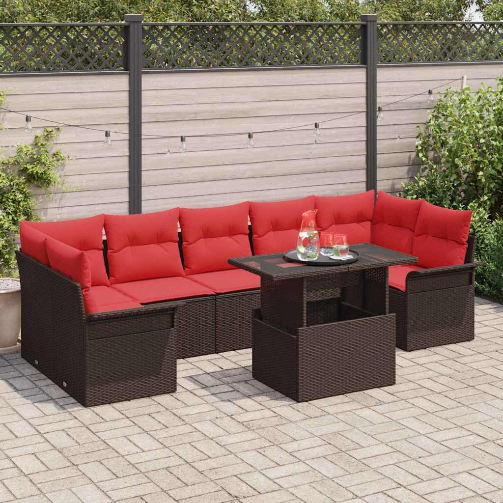 vidaXL Conjunto de sofá de jardín 8 uds. Marrón ratán sintético