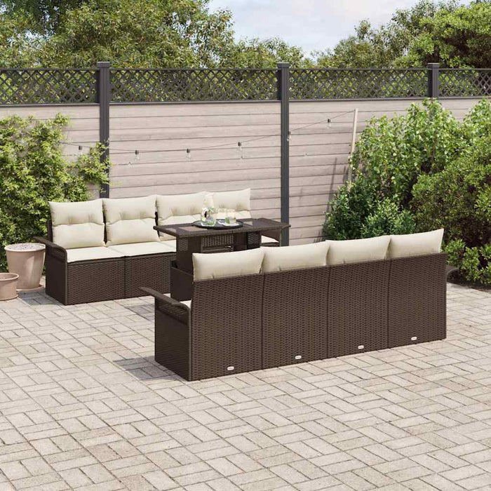 vidaXL Conjunto de sofá de jardín 9 uds. Marrón ratán sintético