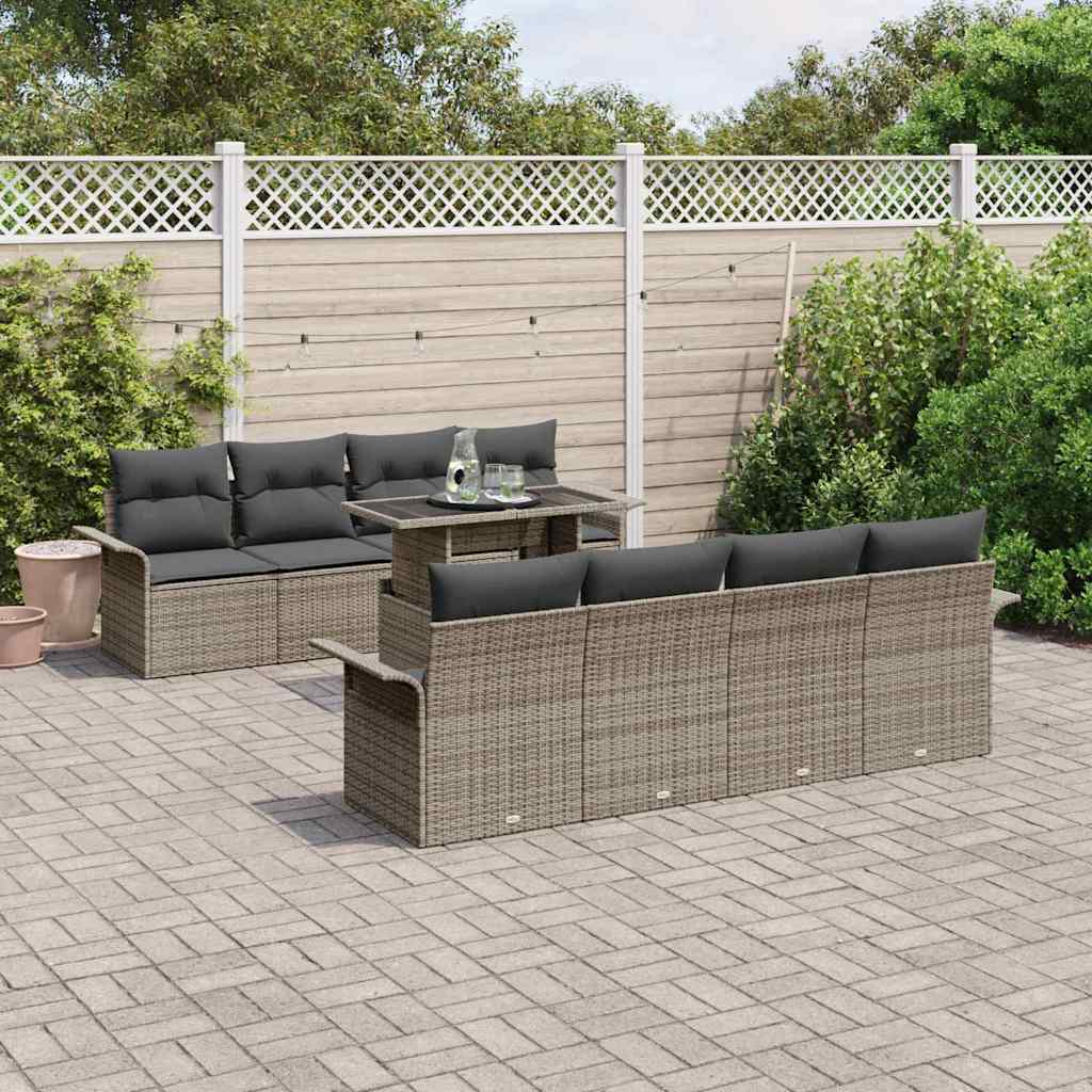 vidaXL Conjunto de sofá de jardín 9 uds. Gris ratán sintético