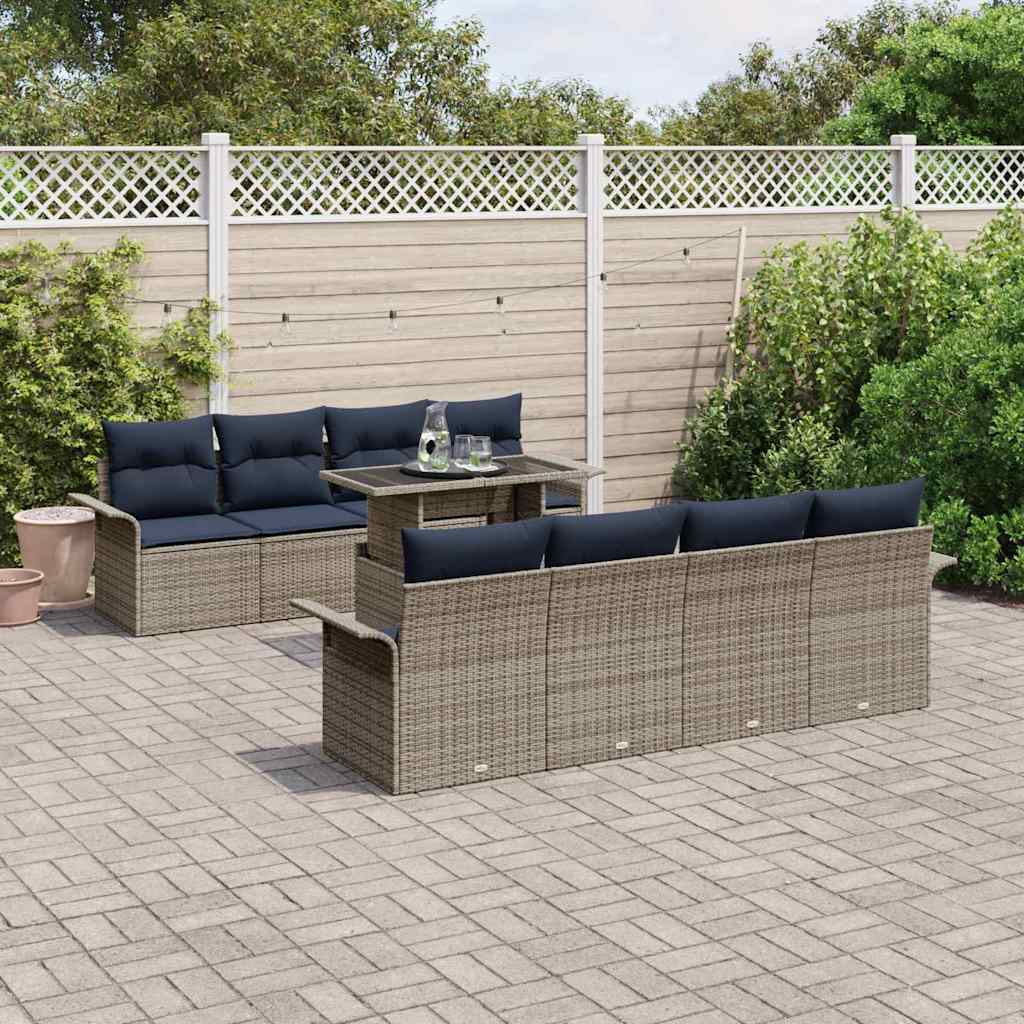 vidaXL Conjunto de sofá de jardín 8 uds. Gris ratán sintético