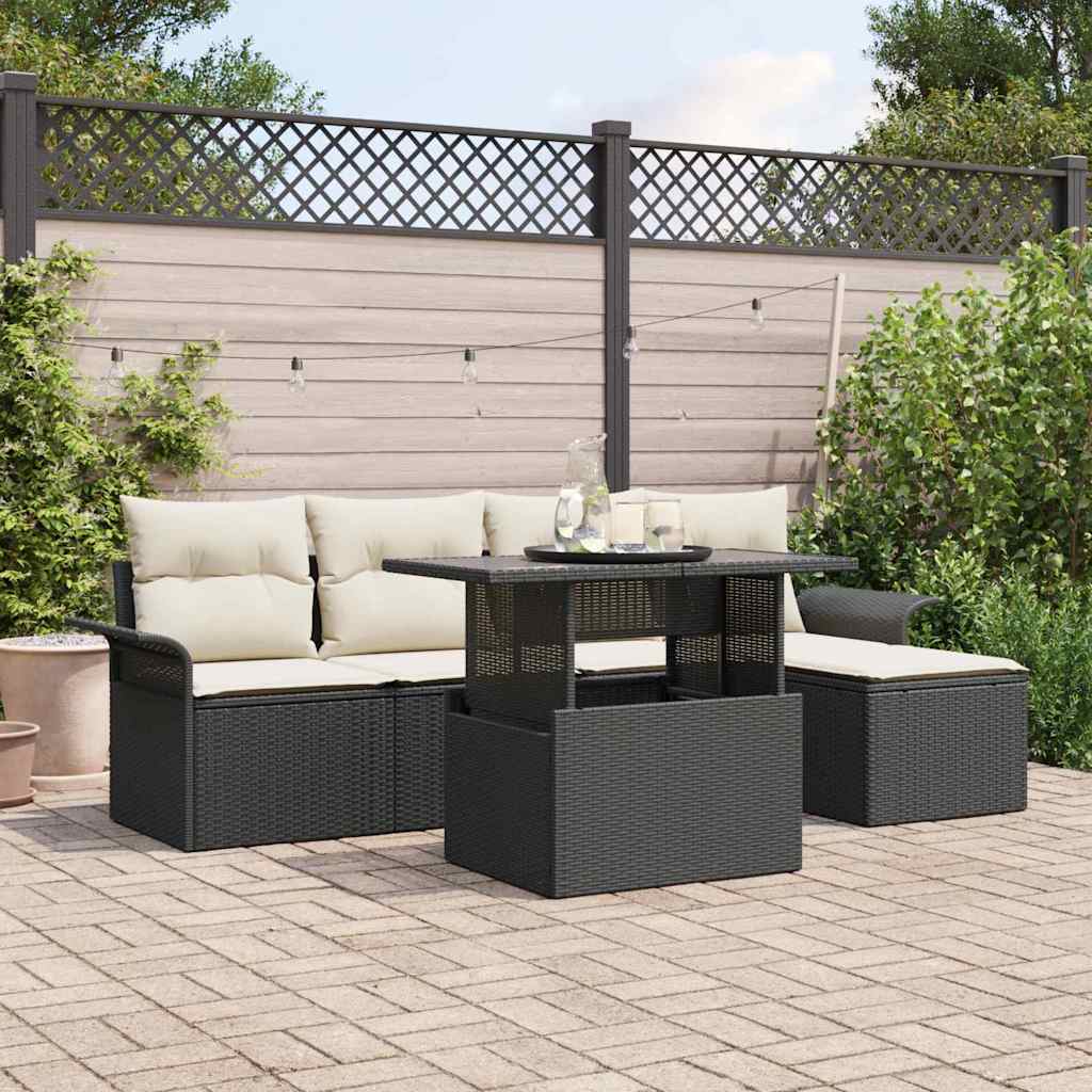 vidaXL Conjunto de sofá de jardín 6 uds. Negro ratán sintético