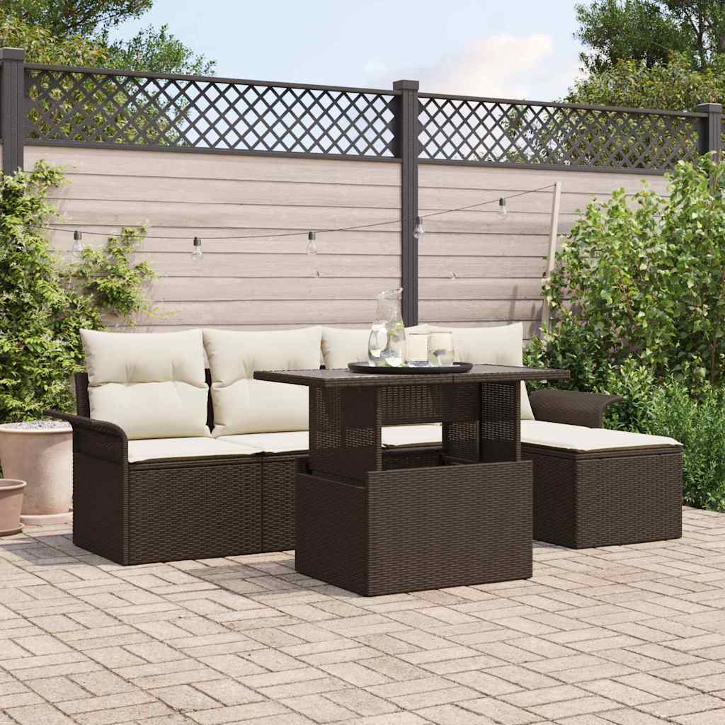 vidaXL Conjunto de sofá de jardín 6 uds. Marrón ratán sintético