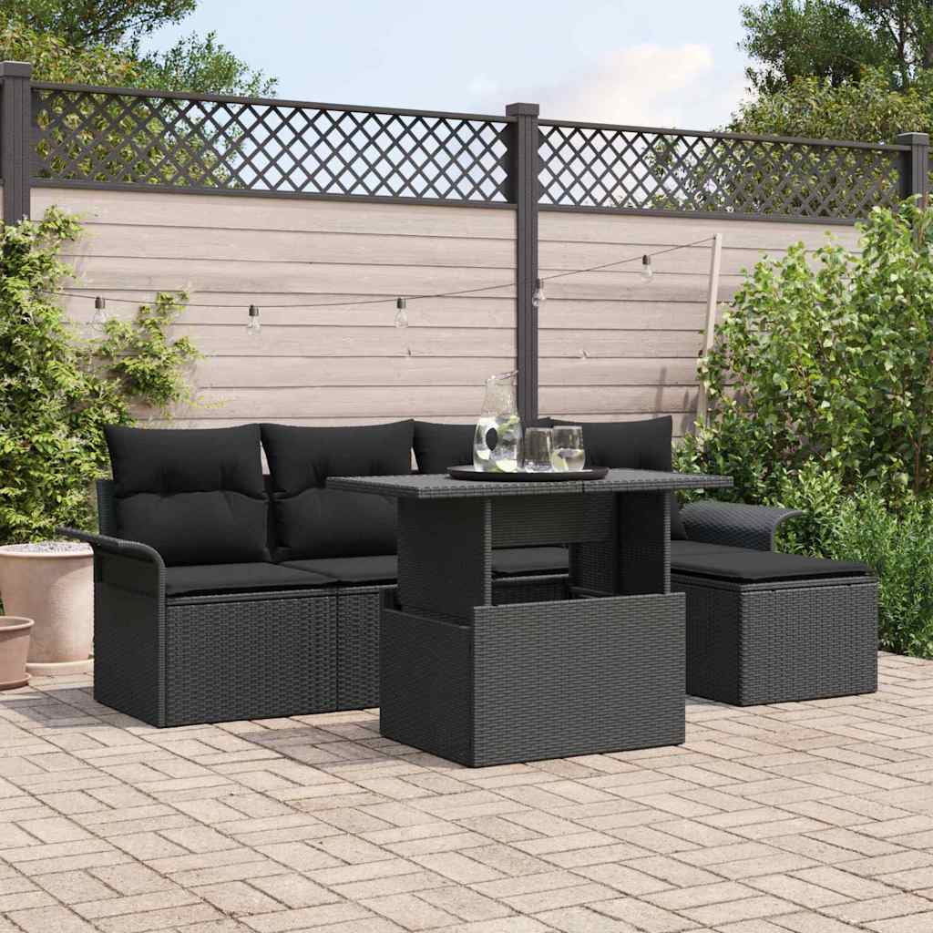 vidaXL Conjunto de sofá de jardín 6 uds. Negro ratán sintético