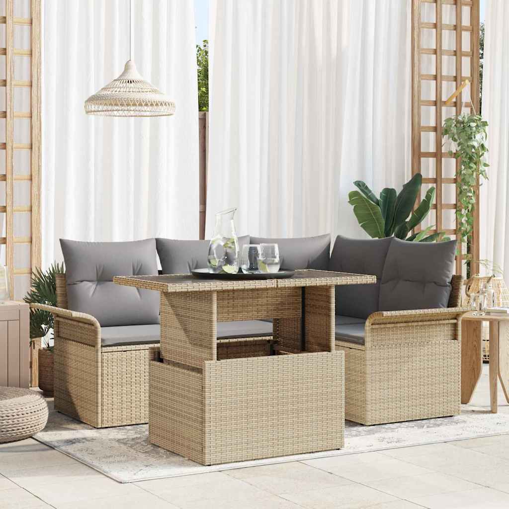 vidaXL Conjunto de sofá de jardín 5 uds. Beige ratán sintético