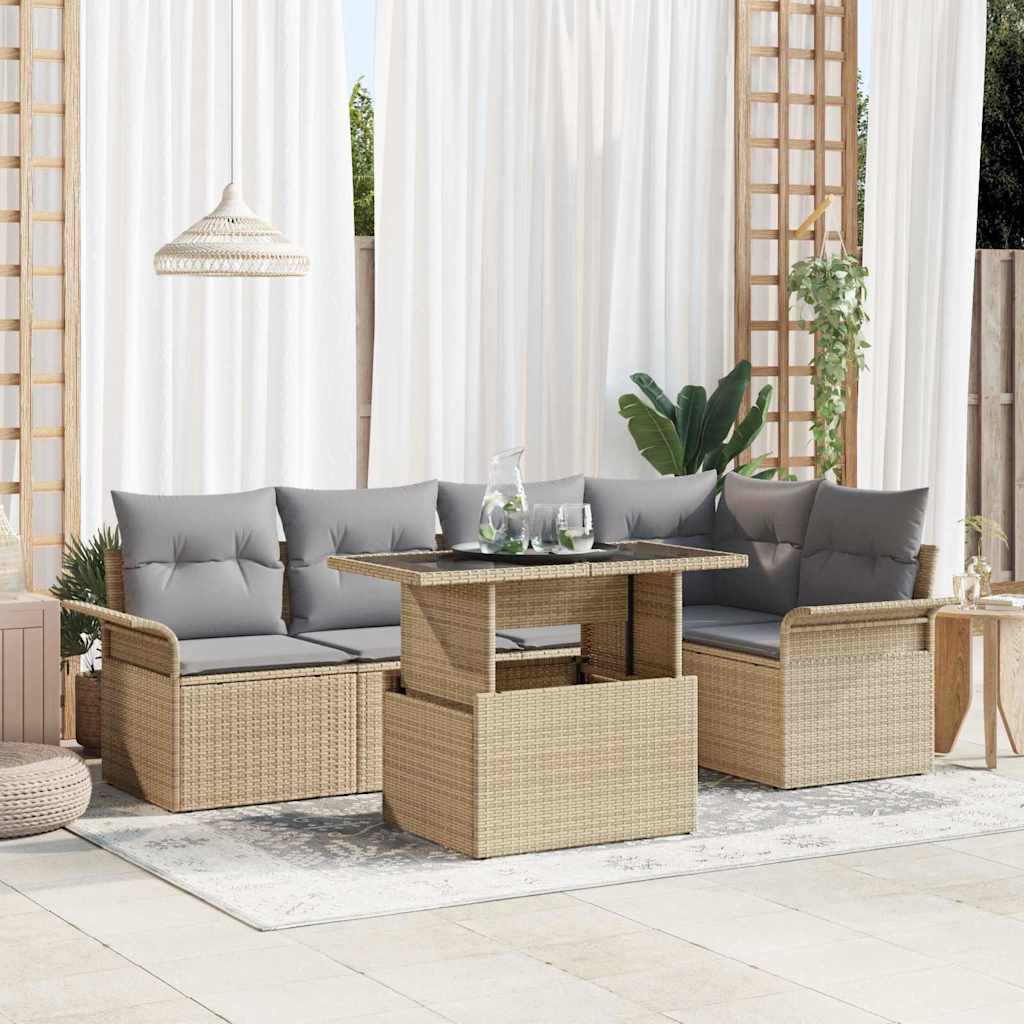 vidaXL Conjunto de sofá de jardín 6 uds. Beige ratán sintético