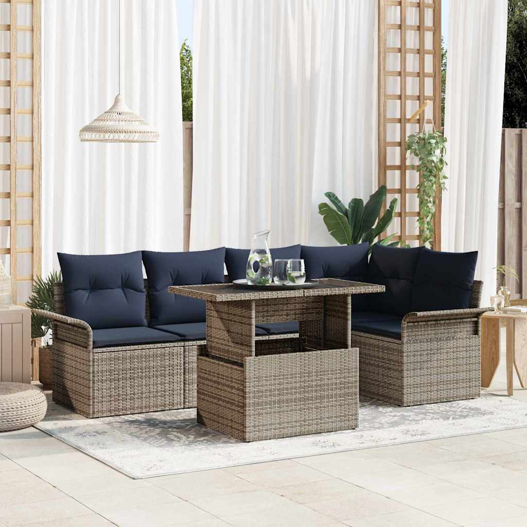 vidaXL Conjunto de sofá de jardín 6 uds. Gris Poliratán