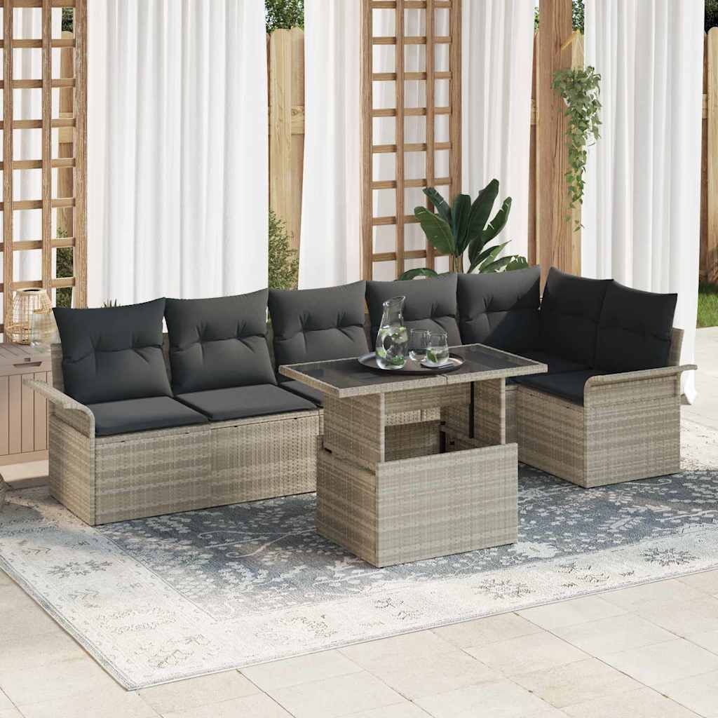 vidaXL Conjunto de sofá de jardín 7 uds. Gris claro ratán sintético