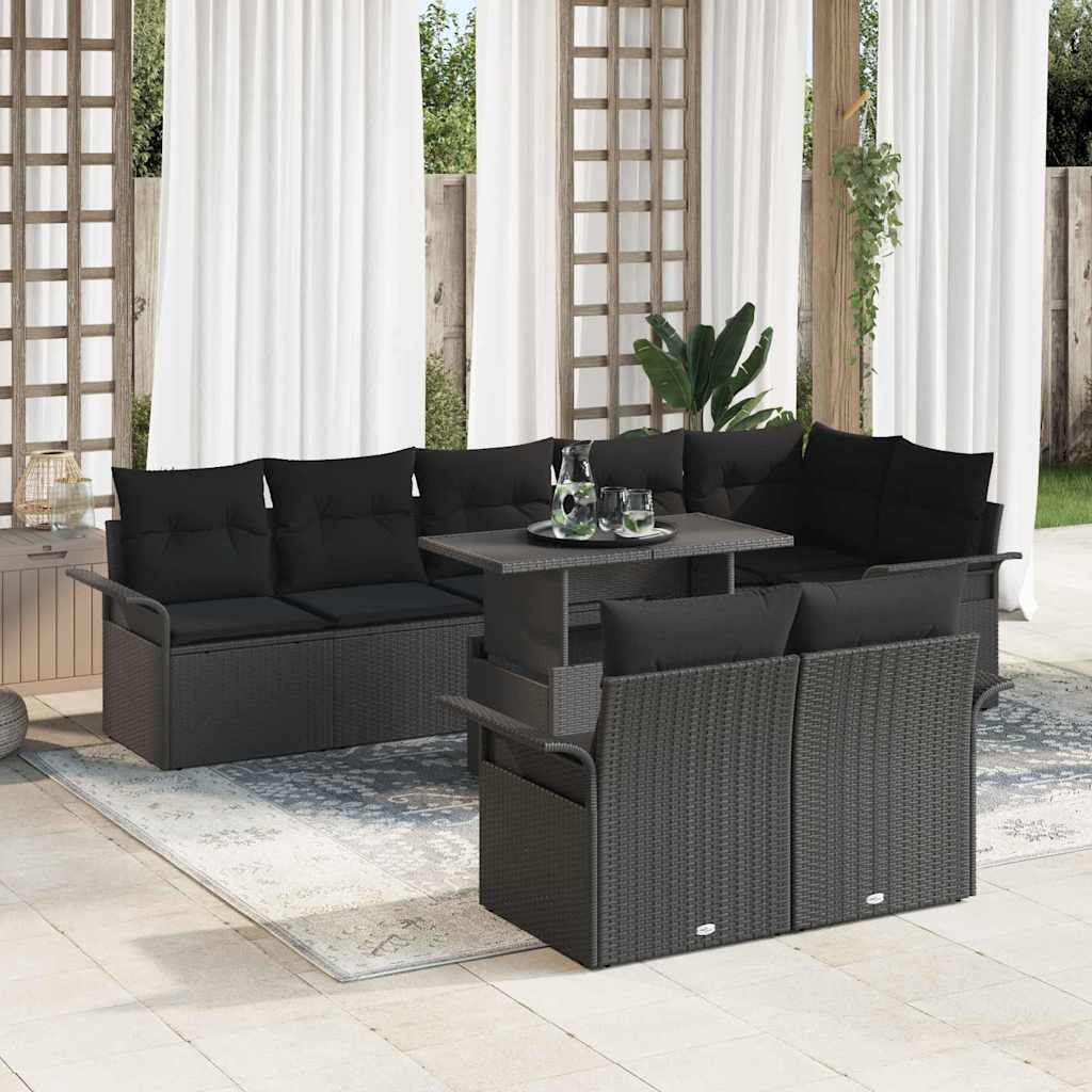 vidaXL Conjunto de sofá de jardín 9 uds. Negro Poliratán
