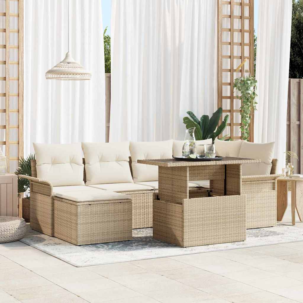 vidaXL Conjunto de sofá de jardín 7 uds. Beige Poliratán