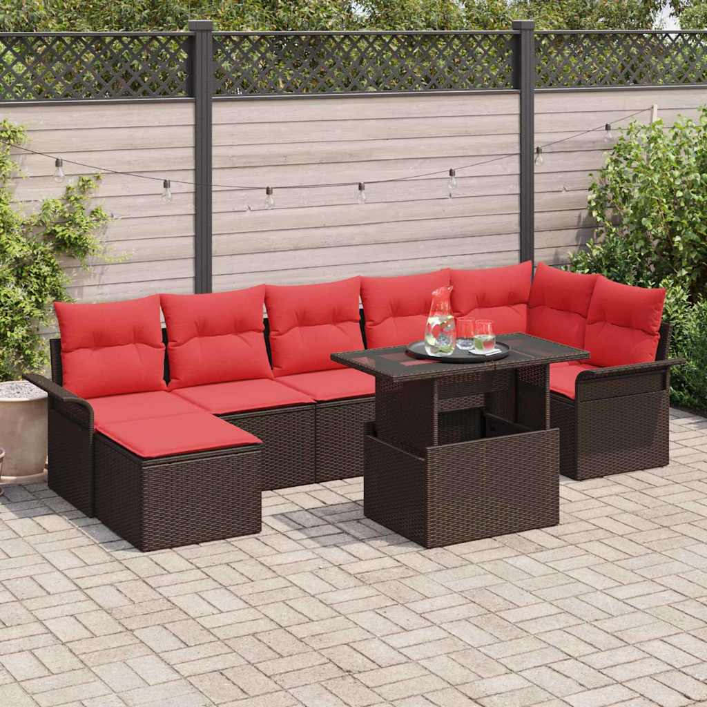 vidaXL Conjunto de sofá de jardín 8 uds. Marrón ratán sintético