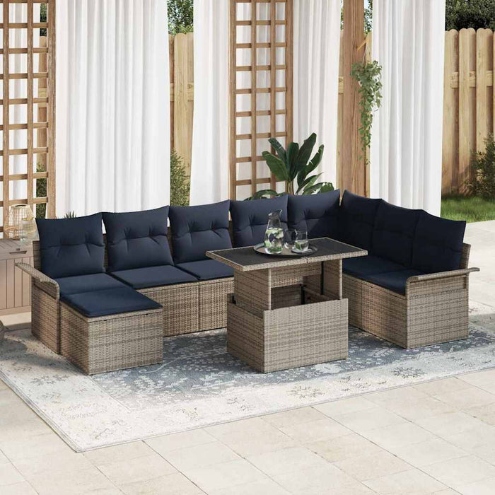 vidaXL Conjunto de sofá de jardín 9 uds. Gris ratán sintético