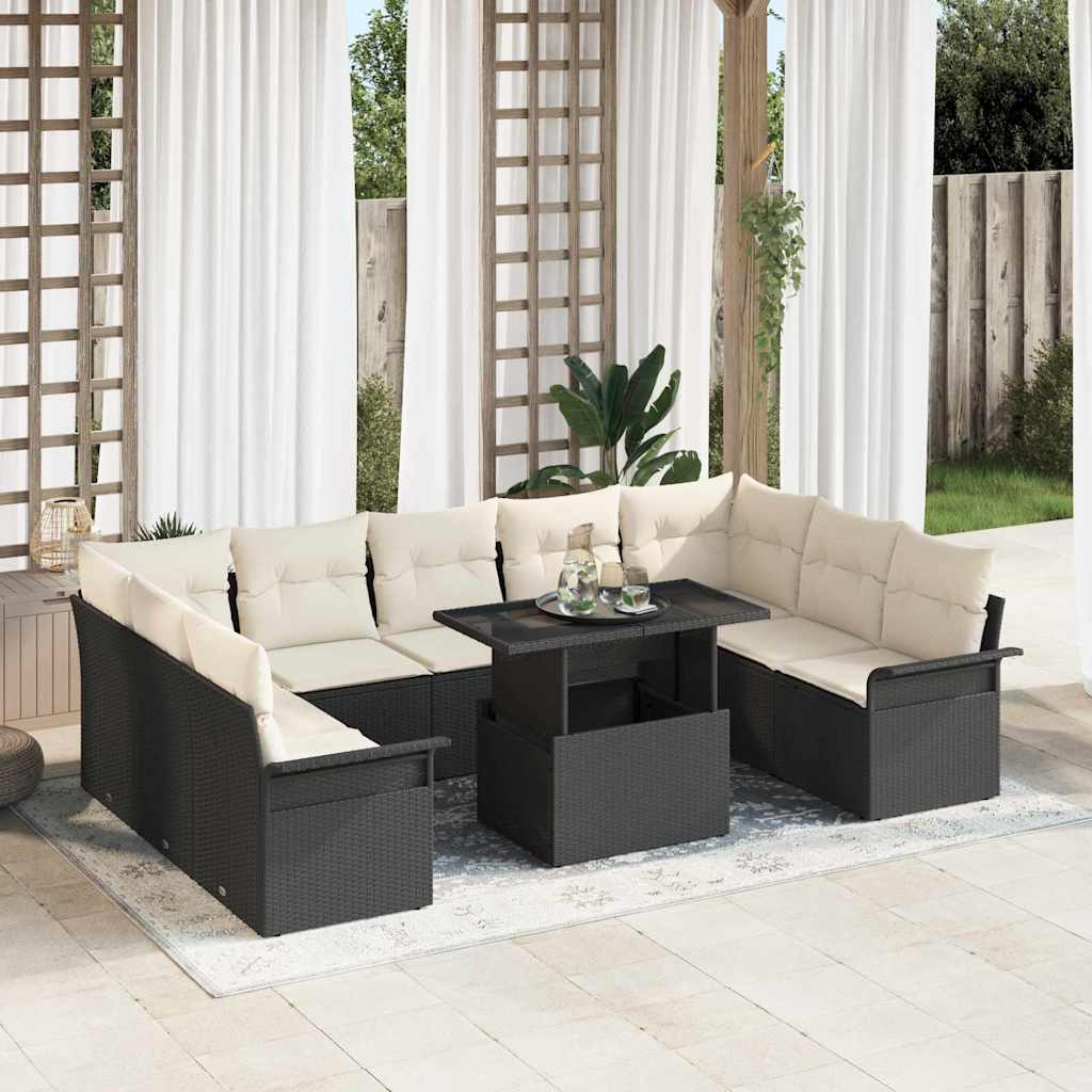 vidaXL Conjunto de sofá de jardín 10 uds. Negro Poliratán