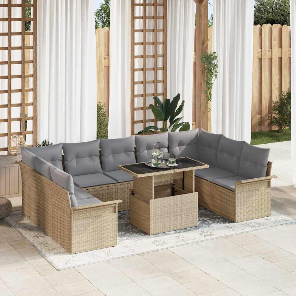 vidaXL Conjunto de sofá de jardín 10 uds. Beige Poliratán