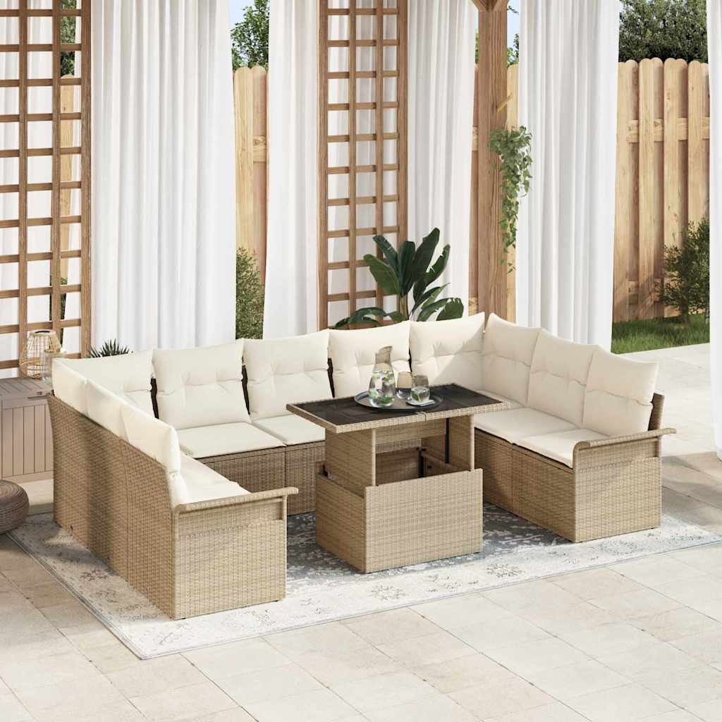 vidaXL Conjunto de sofá de jardín 10 uds. Beige Poliratán