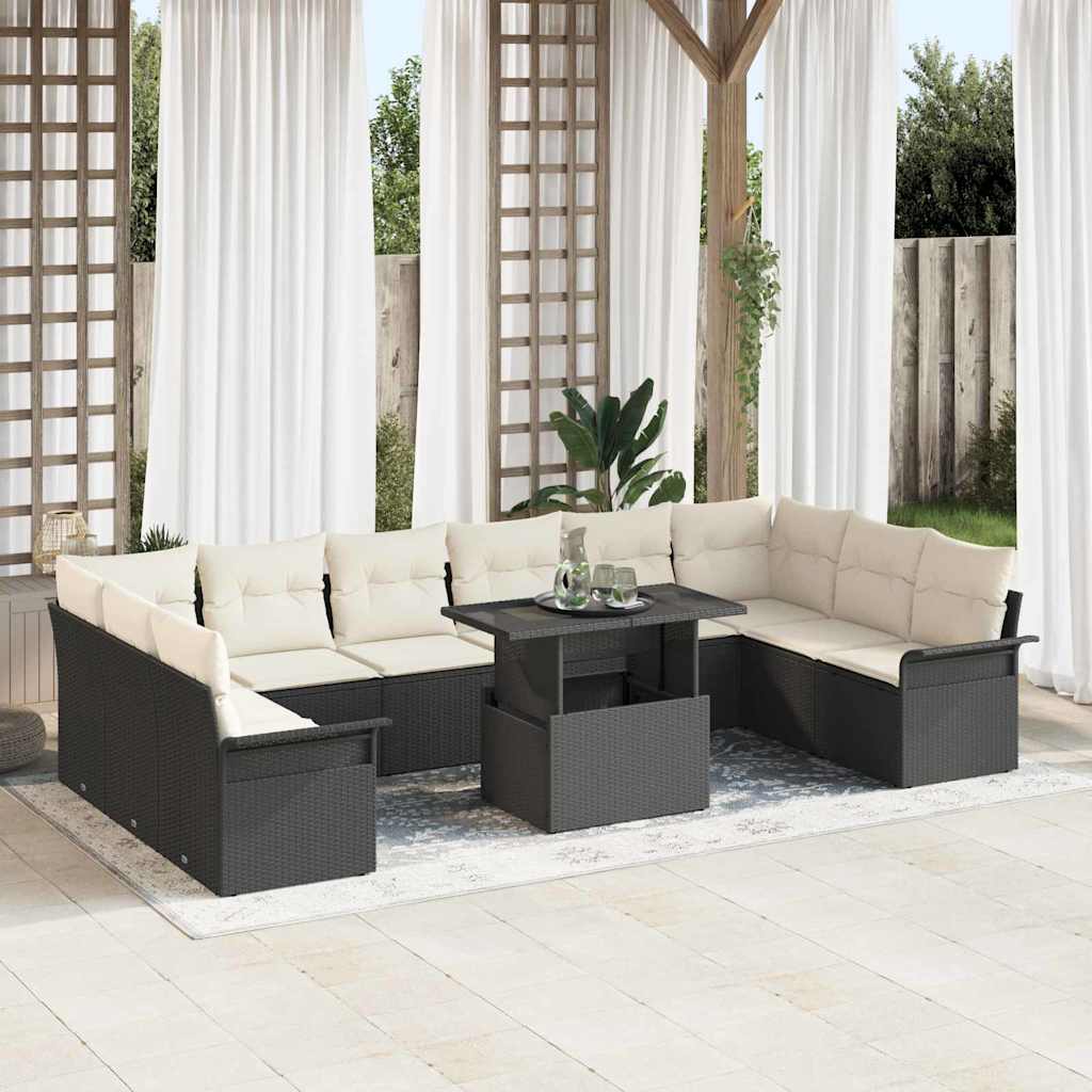 vidaXL Conjunto de sofá de jardín 11 uds. Negro Poliratán